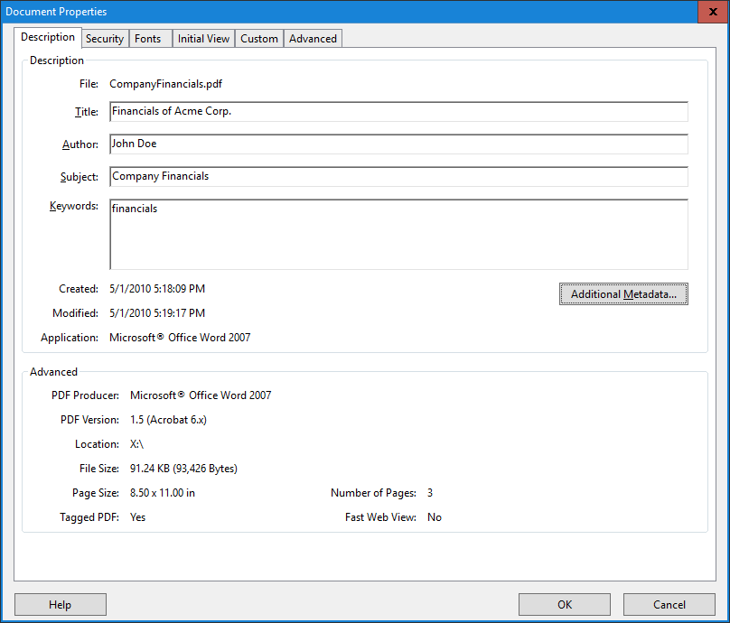 PDF Document Properties Meridian Discovery