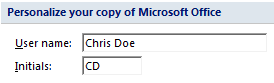 Word username and initials